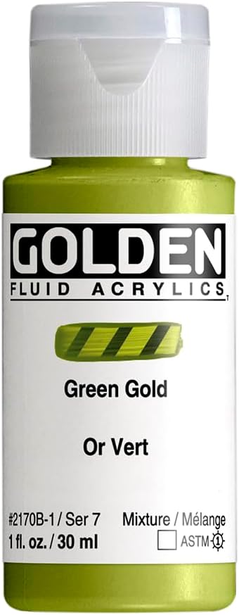 Fluid Acrylics by GOLDEN, Green Gold, 1 fl. oz. Bottle, Professional Acrylic Paint, Transparent...