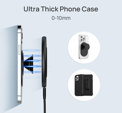 Wireless Charger for Thick Cases of 10MM/Popsocket/OtterBox, Phone Charger Pad, 15W Max Wireless Charging Pad Compatible with iPhone 15 Pro Max/14...