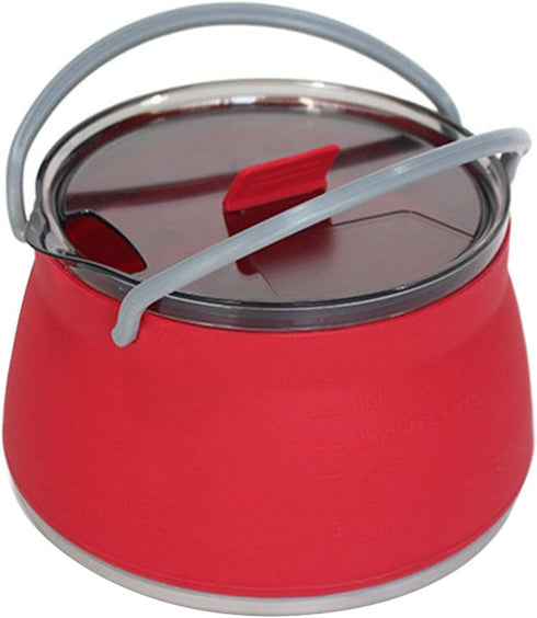 Folding Saucepan, Camp Cookware Hiking Silicone Folding Saucepan Water Kettle With Lid Cookware Travel Camping Pot(Red)...