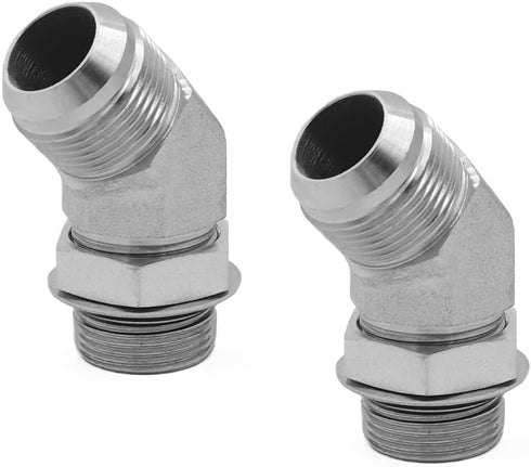 (2-PACK) 6802-06-06-NWO Hydraulic Hose Adapter Fitting 3/8"Male JIC 37°Flare(9/16-18 UNF) × 3/8"Male Adjustable Nut O-Ring Boss(9/16-18 UNF) 45° E...