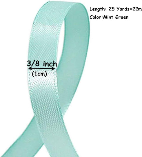3/8 Inch Mint Green Satin Ribbon, 25 Yards Craft Fabric Ribbon for Gift Wrapping, Floral Bouquets, Christmas, Easter, Handmade Bows and Wedding Pa...