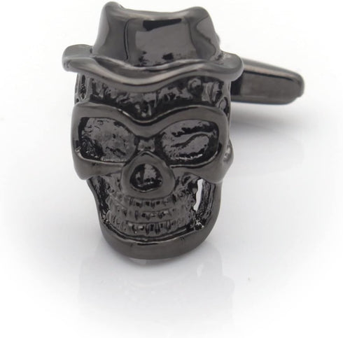 Mens Gun Black Vintage Skull Head with Hat Cross Bones Cufflinks for Wedding Business Cuff Links...