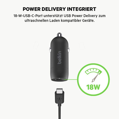 Belkin USB-C Car Charger 18W W/ 4Ft USB-C to Lightning Cable (iPhone Fast Charger for iPhone 11, Pro, Max, XS, Max, XR, X, 8, Plus, iPhone SE 2020...