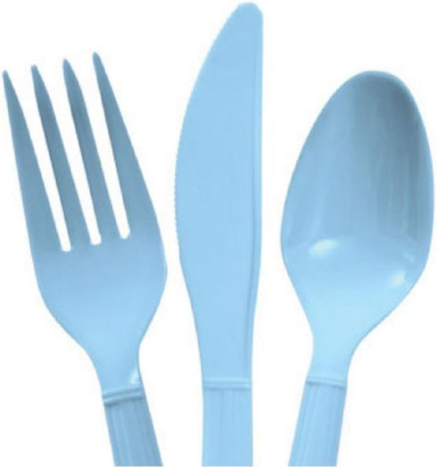 Baby Blue & Light Pink Heavy Duty Plastic Cutlery Sets - 16 Spoons, 16 Forks, 16 Knives - 2 packs of 48 each 96 pcs total - One Blue & One Pink...