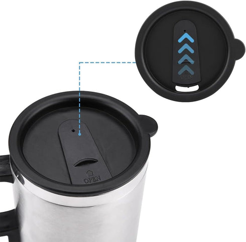 electric heating cup in car stainless steel travel coffee tea warmer cup heated mug portable 12v cigarette lighter cable auto charger insulated th...