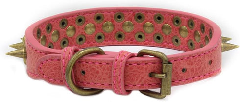 Spiked Studded Dog Collar-Bronze Pointed Stud Anti-Bite Collar (Red,M)...