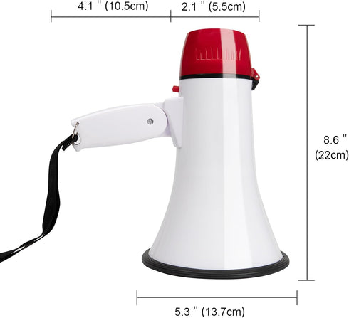 MyMealivos Portable Megaphone Bullhorn 20 Watt Power Megaphone Speaker Voice and Siren/Alarm Modes with Volume Control and Strap (White&Red)...