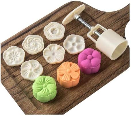 Cookie Press Mid-Autumn Festival Hand-Pressure Moon Cake Mould with 6 Pcs Mode Pattern for 1 Sets - 50g Cookie Stamp Mooncake Mold Set - Cookie St...