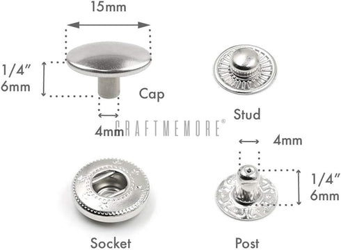 CRAFTMEMORE 50 Sets Gold Plating Snap Buttons S-Spring Socket Popper Fasteners for Jacket Bag Closures #831 VT8 (15mm (0.59"))...