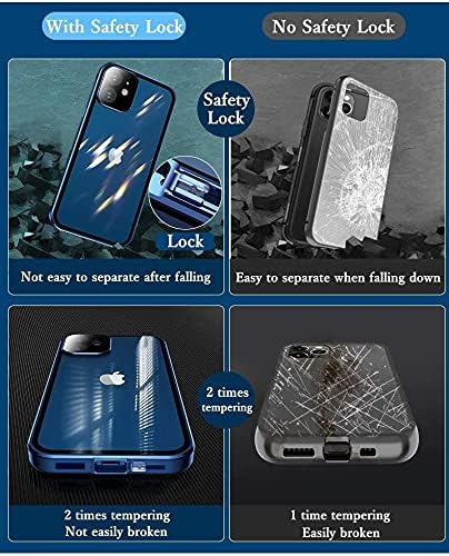 HENGHUI Lockable Case Compatible with iPhone 13 Magnetic Glass Case with Camera Lens Protector Screen Protector Safety Lock 360 Full Body Glass Cl...
