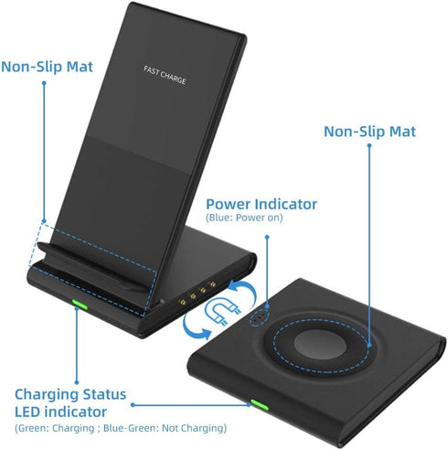 COSOOS Dual Wireless Charger, Wireless Charging Stand for iPhone 15 Pro Max/15 Pro/14/13/12/11/Xs/X, Airpods 3/Pro,Samsung Galaxy S21/S20/S10,Sams...