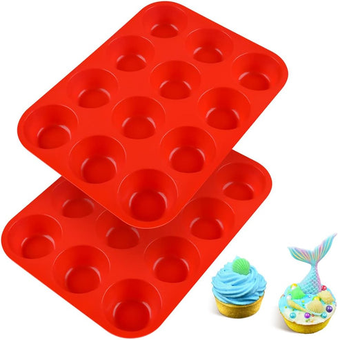 CAKETIME Silicone Muffin Pan, 12-Cup Cupcake Pan for Baking Muffin, Cake, Fat Bomb, 2-Pack Nonstick BPA Free...