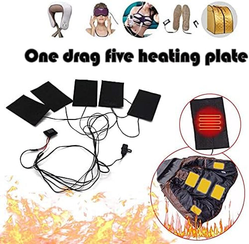 3 Gears USB Electric Heating Pads, Portable Waterproof Foldable Heater Pads with 5 Jacket Pads Heater Sheet Electric Cloths Set for Outdoor Winter...