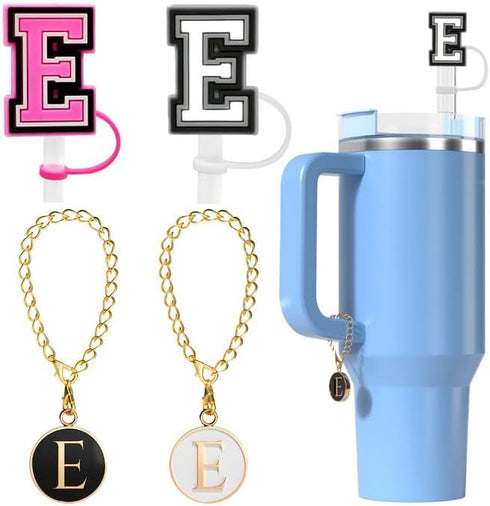 10mm Straw Cover Cap for Stanley Cup 30 Oz 40 Oz Initial Straw Topper with 2PCS Letter Charm Name ID Accessories for Stanley Tumbler...