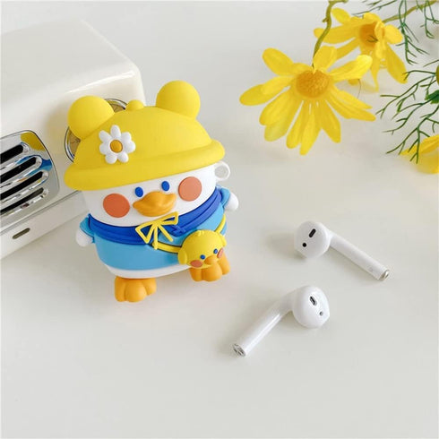for Cute AirPods Case Cover, Cartoon Fun Funny Lovely Duck Shape Design Fashion Cases for Boys Girls Kids Teen for Air pods 1 2(Changeable Hat Duc...