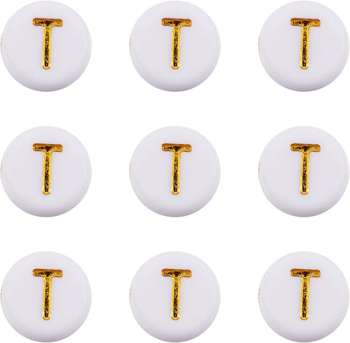 Cheriswelry 50g/360pcs Flat Round Letter Alphabet Beads with Gold Letter T Acrylic Disc Coin Pony Bead Spacers for Jewelry Kandi Bracelet Necklace...