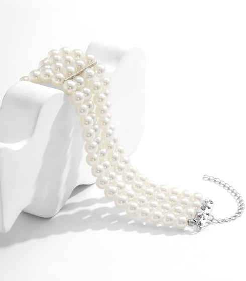 Multi Strand Pearl Choker Necklace Faux Pearls Necklace 4 Row Pearl Necklace 1920s Flapper Pearls Necklace Vintage Costume Short Pearl Necklace fo...