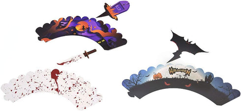 48 Pieces Halloween Cupcake Toppers Cupcake Wrappers Kit for Halloween Cake Decoration...