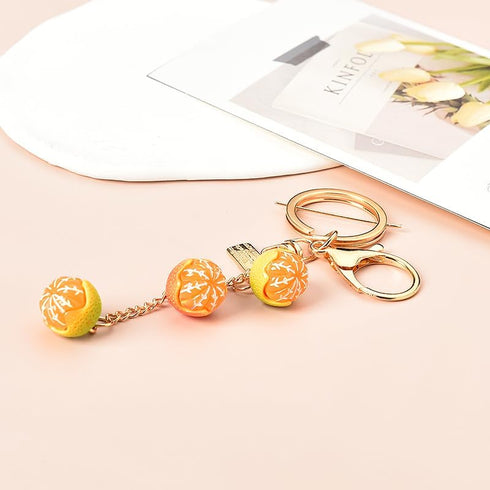 Simulated Food Fruit Orange Keychain Accessories for Women Teen Girls Cute 3D Cartoon Novelty Keychains for Adults Female Gold Resin Purse Car Bac...