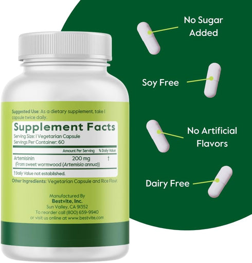BESTVITE Artemisinin 200mg Per Capsule (60 Vegetarian Capsules) - No Stearates - No Flow Agents - Vegan - Non GMO - Gluten Free...