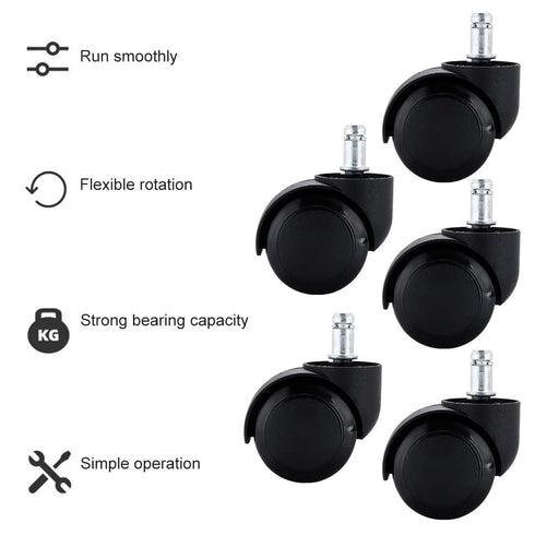 5pcs Chair Wheel, Office Chair Wheel Smooth Heavy Duty Universal Dual Caster Gaming Plastic(Black)...