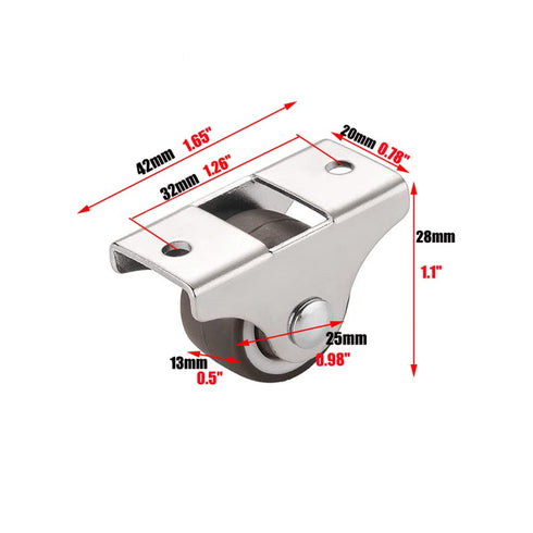 Mini Fixed Caster Wheels 1 Inch Low Profile Small Casters with Screws, Steel Top Plate, Silent Ball Bearing Rubber Rolling Caster Wheels for Furni...