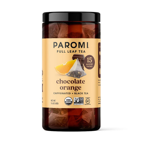 Paromi Chocolate Orange Organic Black Tea, Signature Jar, 15 Count...