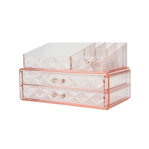 ZHIAI Makeup Organizer Acrylic Cosmetic Storage Drawers and Jewelry Display Box (2 rectangular drawer)...