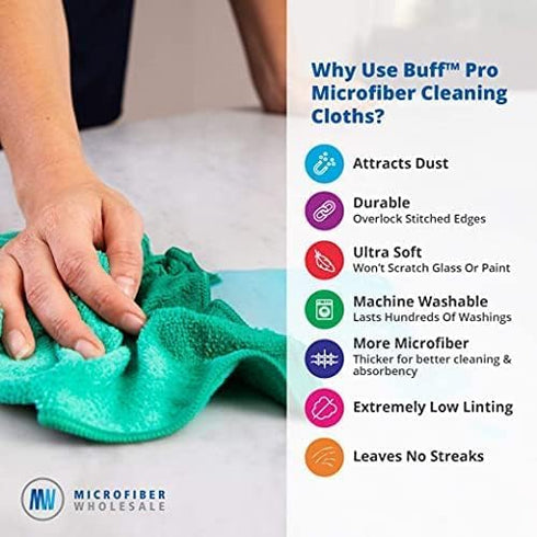12" x 12" MW Pro Multi-Surface Microfiber Cleaning Cloths | Blue - 12 Pack | Premium Microfiber Towels for Cleaning Glass, Kitchens, Bathrooms, Au...