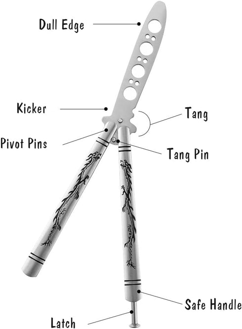 Finger Flip Trainer with Dull Blade, Full Stainless Steel Black Dragon Pattern Unsharpened 100% Safe for CSGO Training (Silver)...