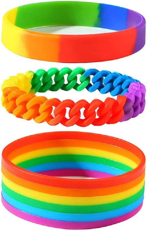 Fuqimanman2020 3pcs Silicone Rubber Rainbow Gay Lesbian Pride Wristband Bracelets Set Link Chain Sports Wristlet Party Parade Unix Friendship BFF ...