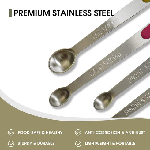 Measuring Spoons Set of 5, Tiny Stainless Steel Measuring Spoons with Silicone Handle, Small Measuring Spoon 1/64, 1/32, 1/16, 1/8, 1/4 tsp, Teasp...
