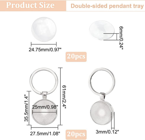DICOSMETIC 20Pcs Keychain Cabochon Settings Blanks Bezel Trays Charm 25mm Round Trays for Keychain Blanks Trays for Photo Resin Alloy Keyring with...