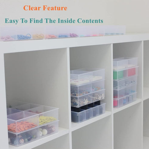 BangQiao 2 Pack Fixed 12 Grids Clear Plastic Organizer Sorting Tray and Transparent Storage Divider Box Container Case for Hardware, Craft, Sewing...