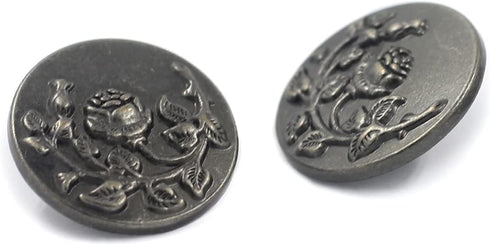 Bezelry 12 Pieces Rose and Vine Metal Shank Buttons. 20mm (3/4 inch) (Gray Silver)...
