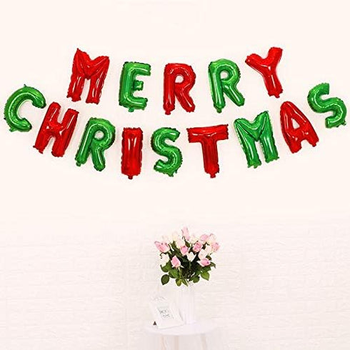 MERRY CHRISTMAS Balloons, Xmas Aluminum Foil Balloons Christmas Anniversary Party Supplies Decorations Home Party Decor, 16Inch -Red & Green(ribbo...