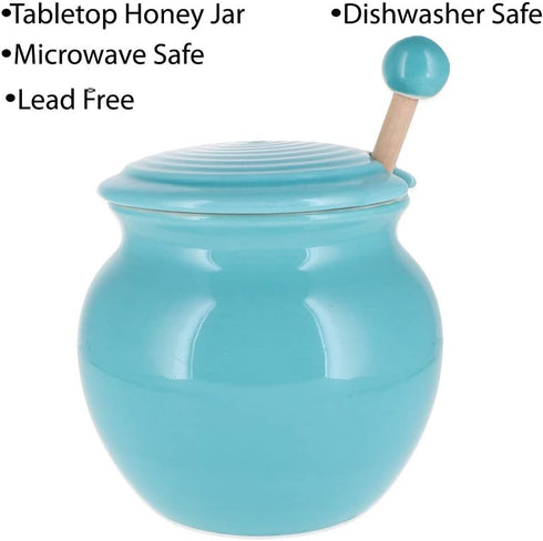 Cottage Creek Honey Jar Honey Keeper, Porcelain Honey Pot with Lid and Wooden Honey Dipper, Honey Storage Container...