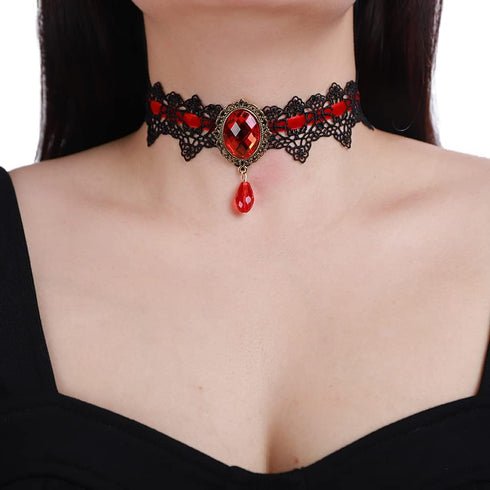 Xerling Black Crystal Beads Pendant Lace Choker Vintage Gothic Elegant Halloween Costume Necklaces Goth Collar Choker for Women Girls...