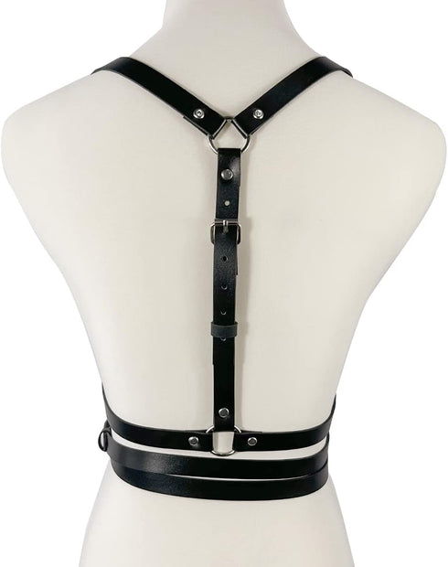 Punk Black Leather Chest Harness Belt for Women Gothic Body Adjustable Waist Belts Dresses Party Accessories...