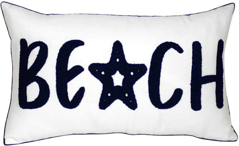 Nautical Style Embroidered Beach Throw Pillow Cover, White, 20" x 12"...