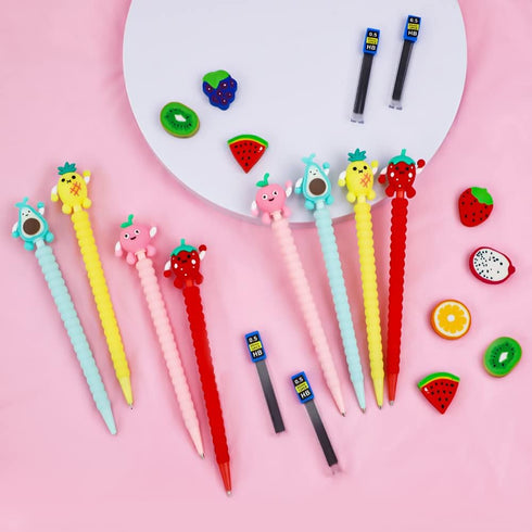 24PCS Cute Mechanical Pencil Set, 8PCS Pastel Mechanical Pencil 0.5mm with 8PCS Fruit Erasers and 8PCS Pencil Refills, Colorful Mechanical Pencils...