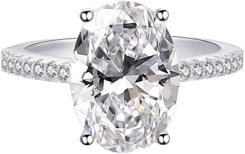 925 Silver Elliptical Perfect Cutting 3ct CZ Engagement Rings For Women Cubic Zirconia Promise Halo Engagement Ring Solitaire Engagement Ring Size...