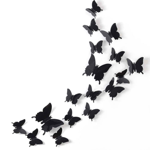 24pcs 3D Butterfly Removable Mural Stickers Halloween Wall Stickers Decal for Home and Room Decoration (Black-24pcs)...