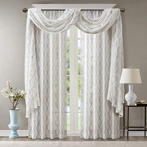 Madison Park Irina Embroidered Kitchen, Transitional Fabric Sheers Single Curtain Scarf for Living Room Light Privacy Curtain Diffusing Sunlight, ...