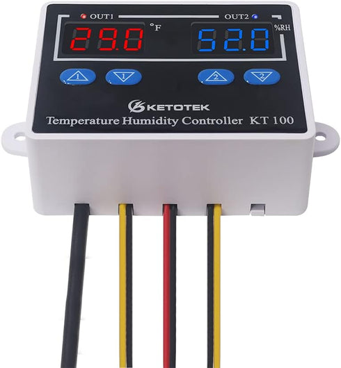 KETOTEK Temperature Humidity Controller Digital Thermostat Module 120V, Heating Cooling Humidification and dehumidification Control 110V 10A, Fahrenheit Display