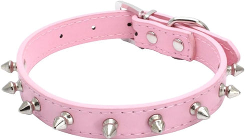 Spiked Studded Leather Dog Collar Mushrooms Rivets Cat Collar for Small Medium Dog Cat Puppy Kitty (S, Pink)...