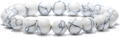 Natural Stone Beads 100pcs 10mm White Howlite Round Genuine Real Stone Beading Loose Gemstone Hole Size 1mm DIY Charm Smooth Beads for Bracelet Ne...