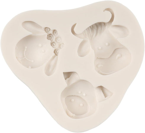 Farm Animal Head Fondant Molds Cow Sheep Pig Head Silicone Chocolate Candy Mold For Farm Theme Cake Decoration Cupcake Topper Polymer Clay Gum Pas...