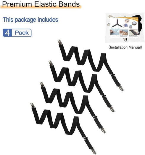 4Pcs Adjustable Bed Sheet Straps Clips, Elastic Mattress Sheet Fasteners Holder and Suspenders, Grippers to Hold Sheet, Mattress, Sofa, Couch, Tab...