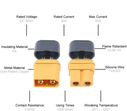 20 Pair XT60H (XT60 Upgrade) Male Female Bullet Connectors Power Plugs with Sheath for Lipo Battery RC Planes Cars...